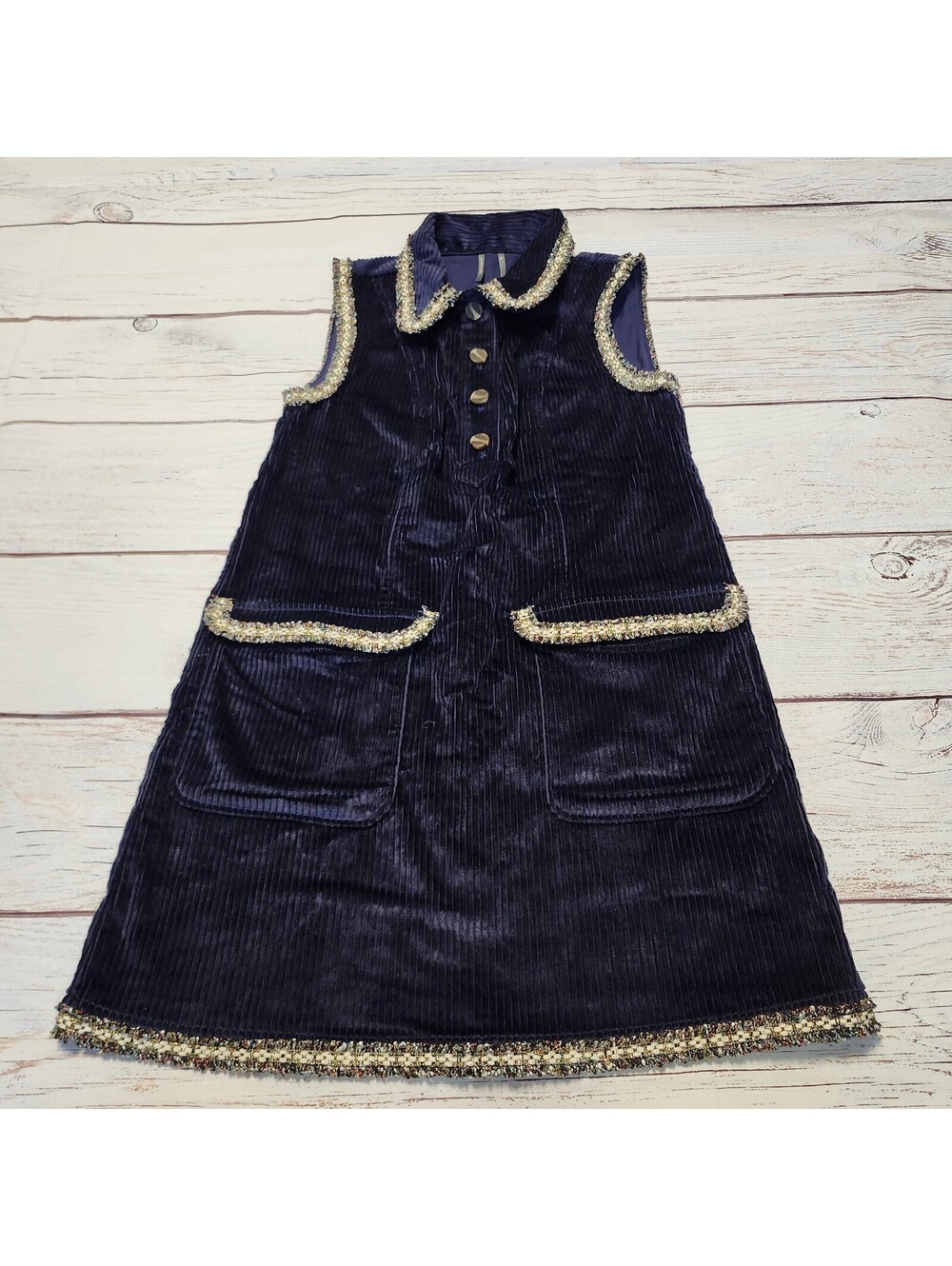 Anthropologie Navy Corduroy Collared Sleeveless Mini Dress Size XS